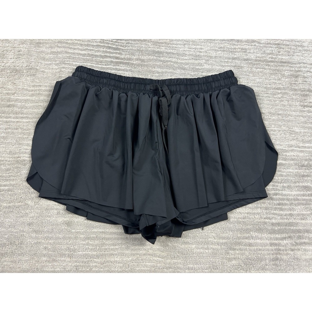 Blaosn Athletic Shorts Womens XL Black Pull On Elastic Waist Nylon Blend Pleated